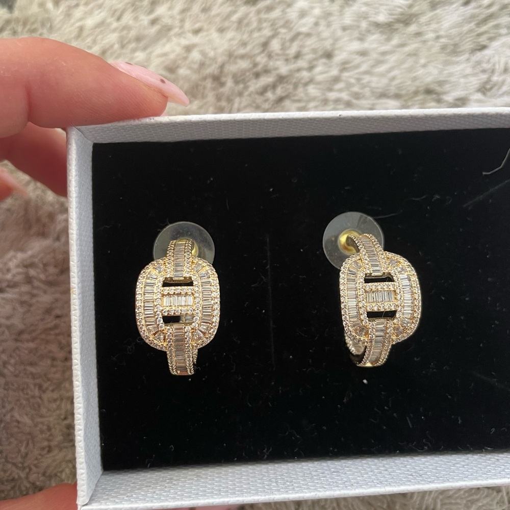 Gold hoops with diamond zirconia stones